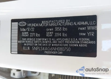2022 Hyundai Elantra Sel из США, поврежденный, VIN 5NPLS4AG6NH080750